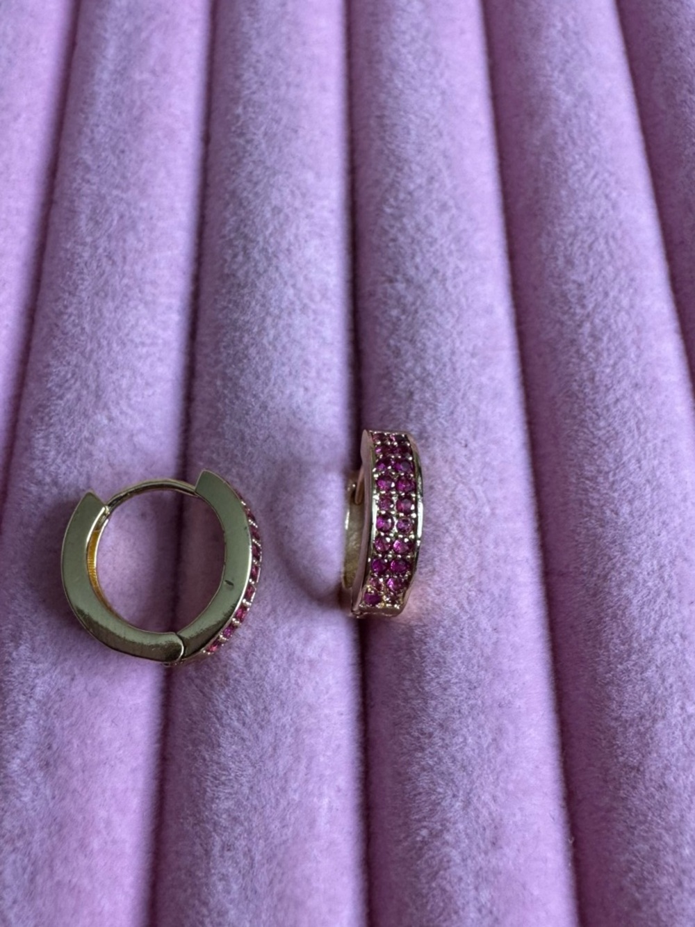 Gold-Tone Pink Pavé Huggie Earrings